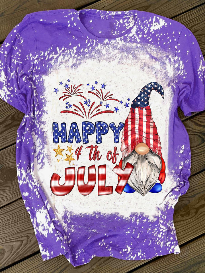 Happy 4th of July Gnome Print Crewneck T-Shirt
