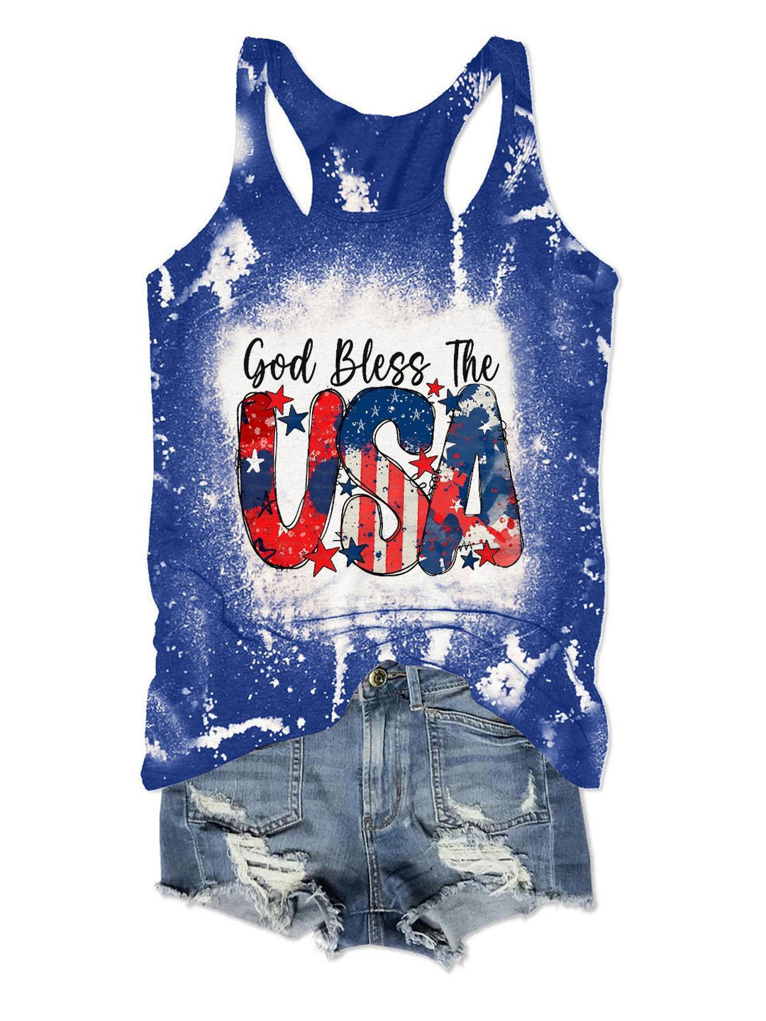 God Bless The USA Print Crew Neck Tank Top