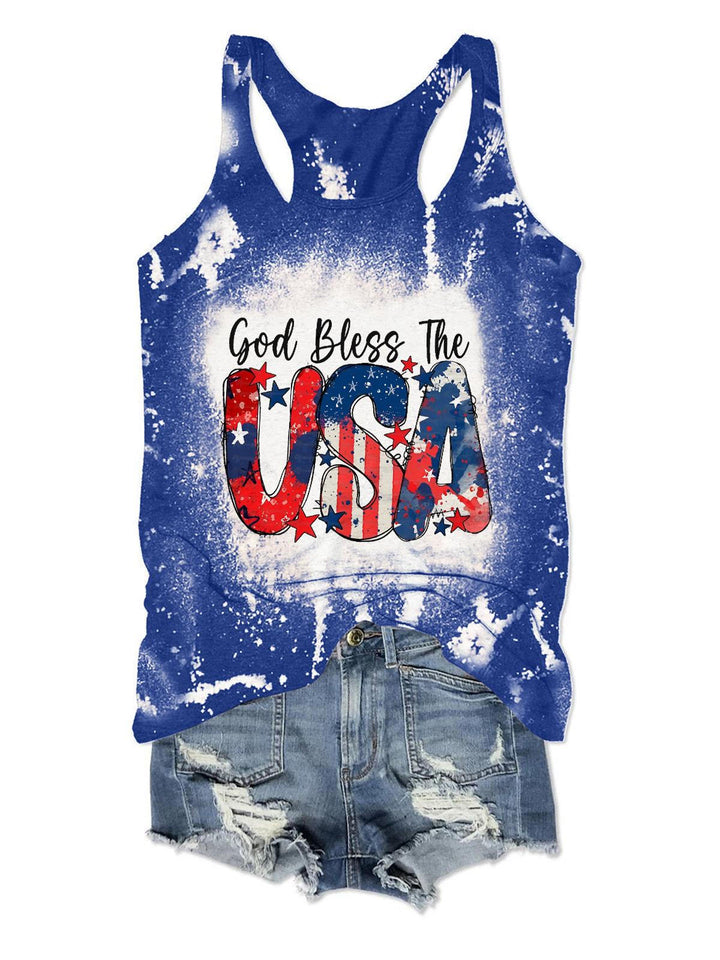 God Bless The USA Print Crew Neck Tank Top