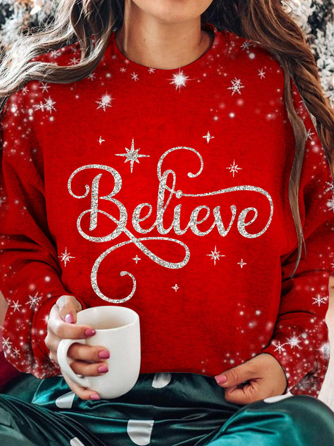 Believe Printed Long Sleeve Casual Top