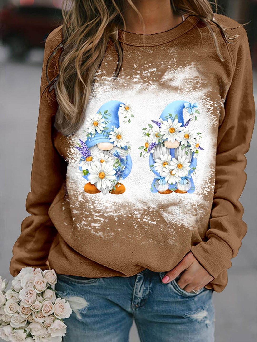 Daisy Flower Gnomes Tie Dye Long Sleeve Top