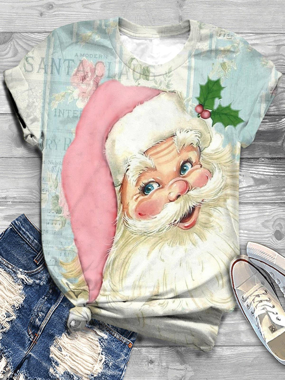 Santa Print Crew Neck T-shirt