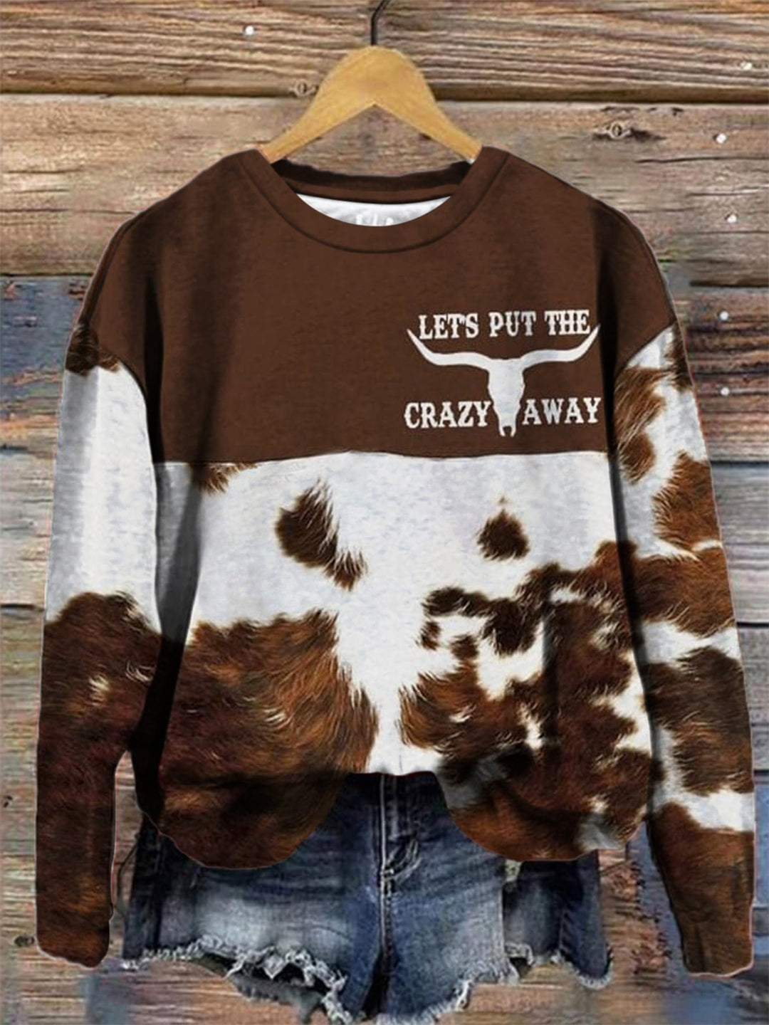 Let's Put The Crazy Away Print Round Neck Long Sleeve Top