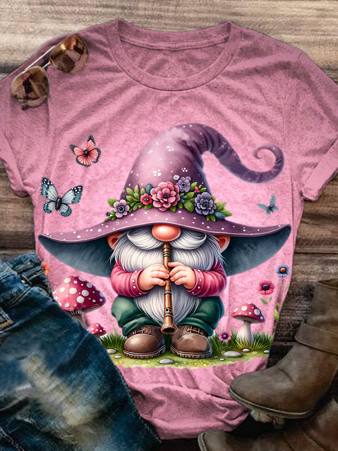 Floral Gnome Print Casual Top