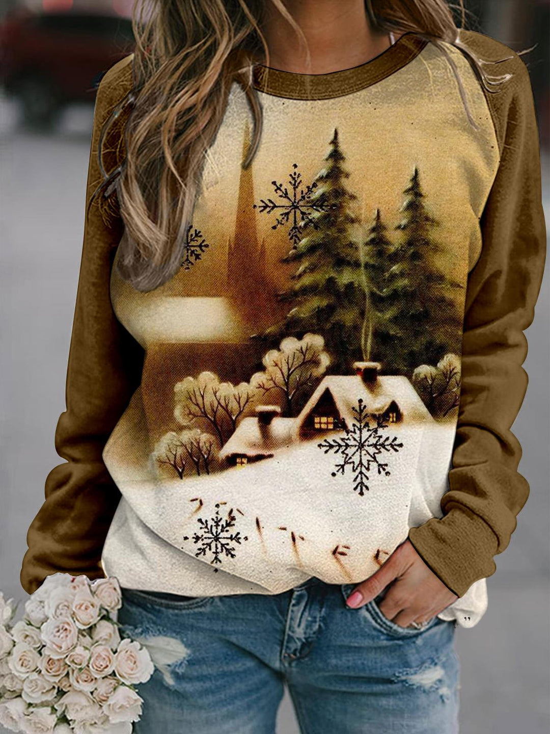 Snowy Night Long Sleeve Casual Top