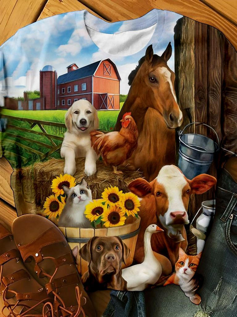 Farm Animals Print Casual T-shirt