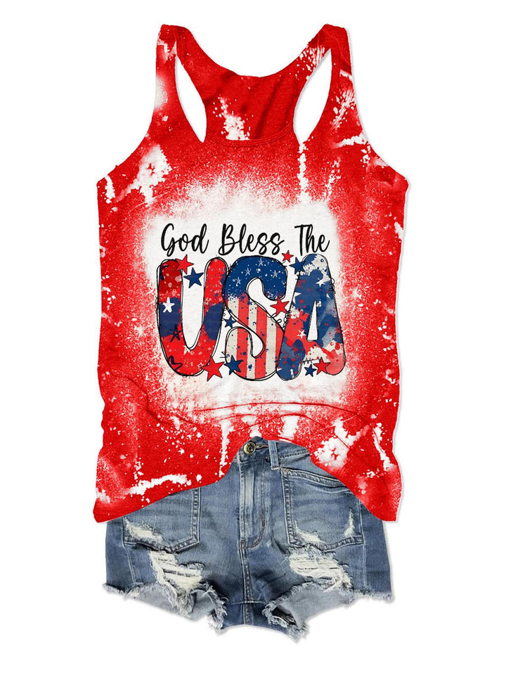 God Bless The USA Print Crew Neck Tank Top