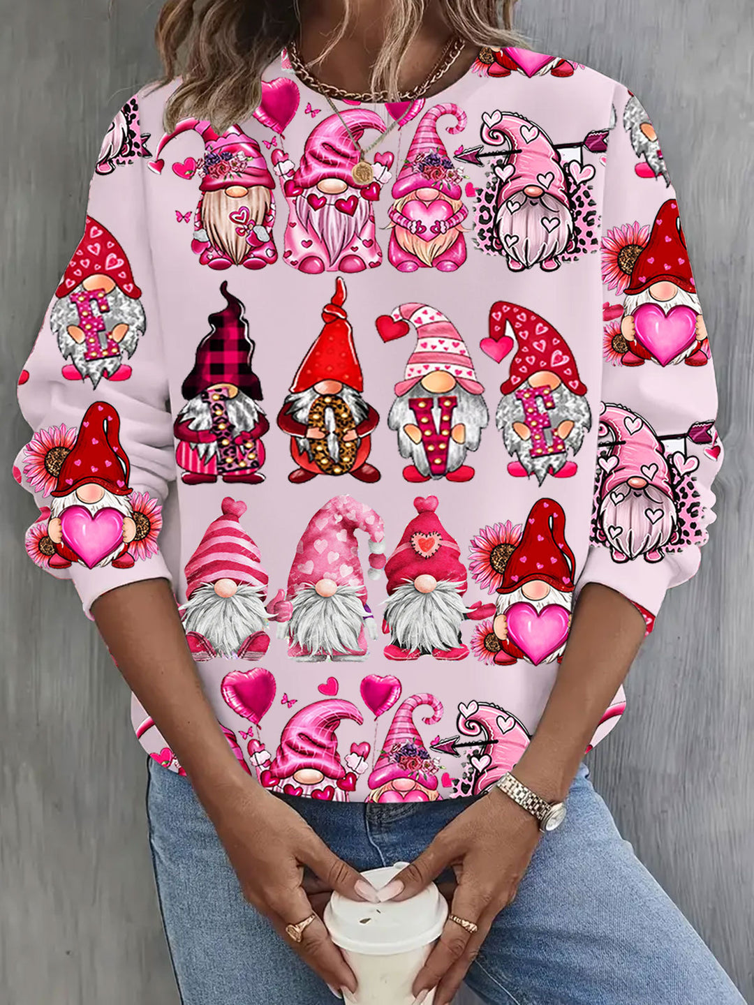 Valentine's Day Gnome Print Casual Top