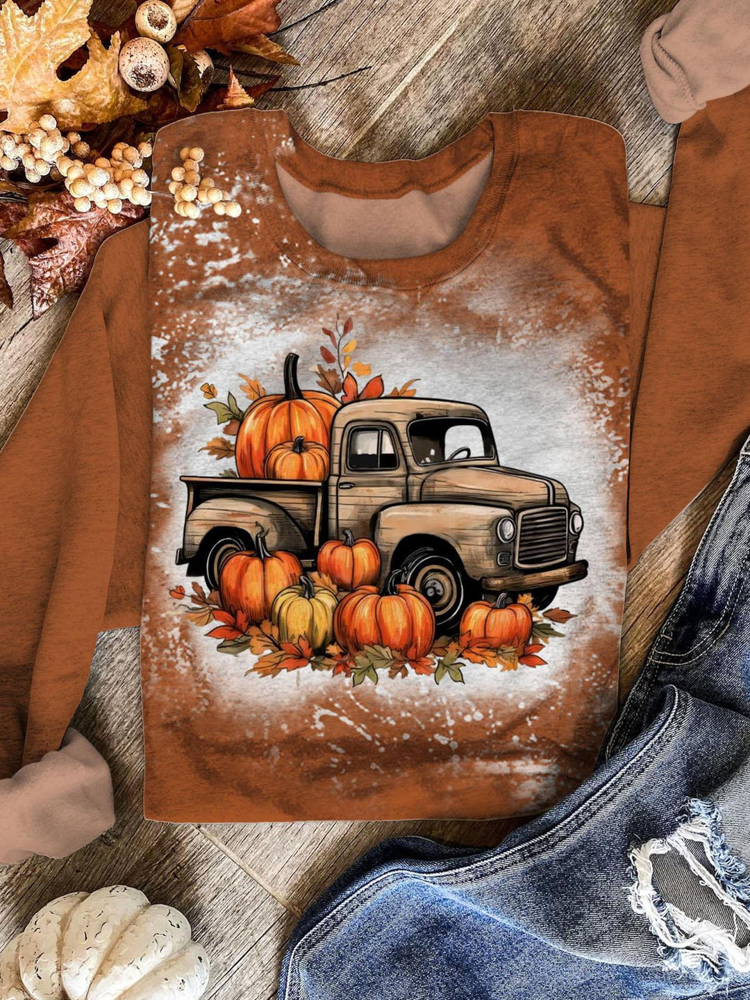 Women's Pumpkin Truck Tie Dye Print Top