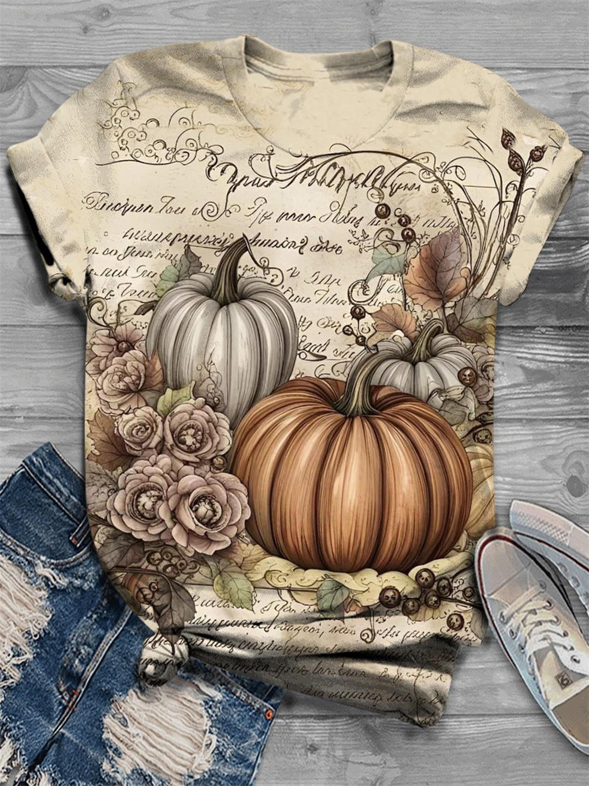 Vibrant Pumpkin Print Short Sleeve T Shirt
