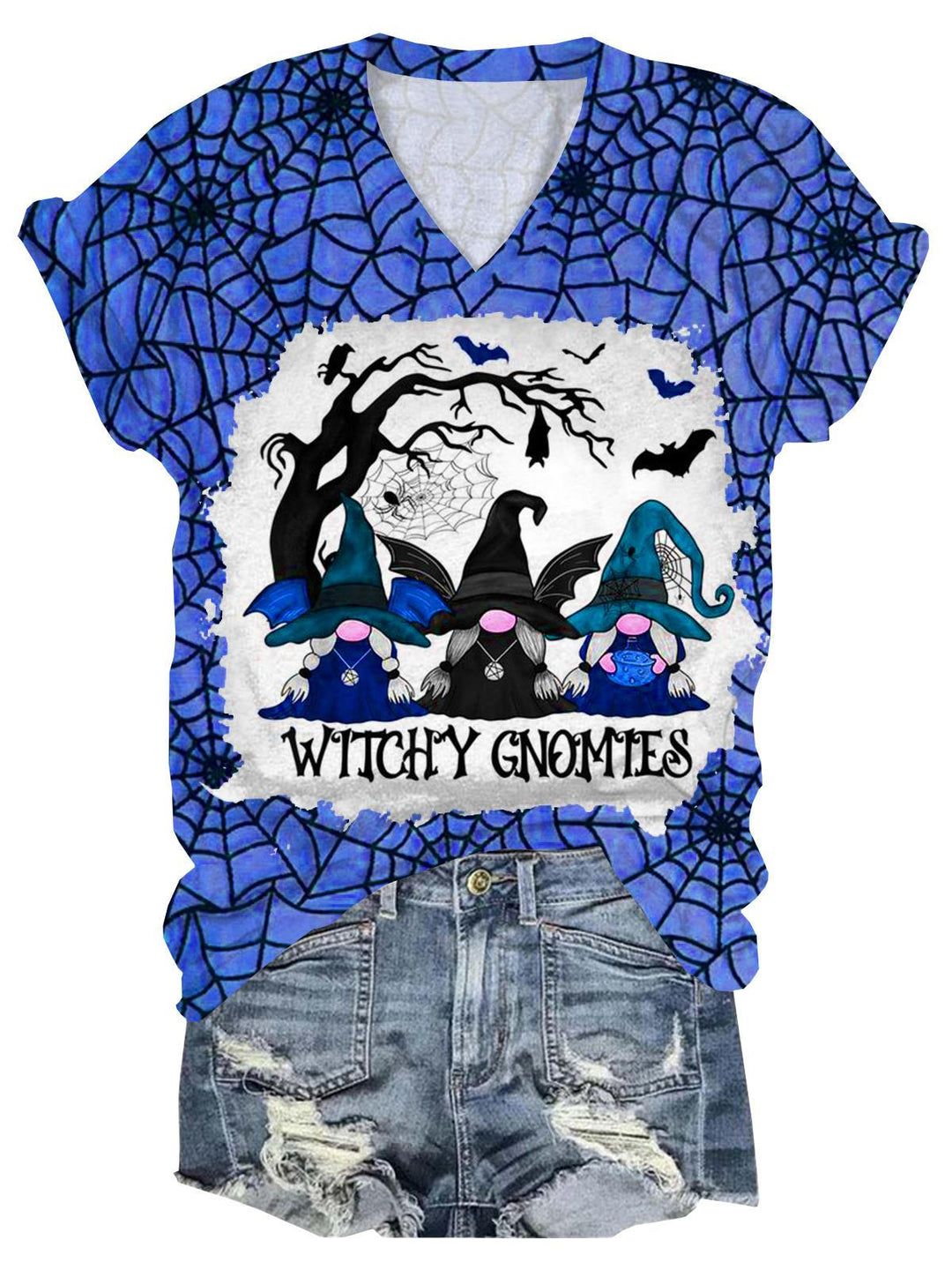 Halloween Gnome Print V Neck T-Shirt