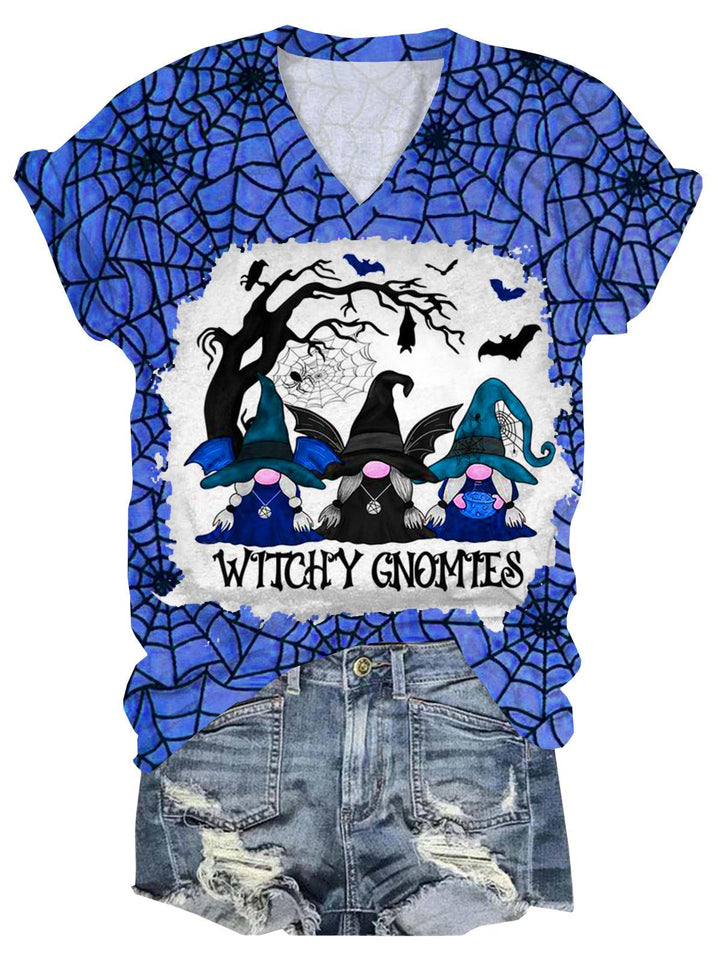 Halloween Gnome Print V Neck T-Shirt
