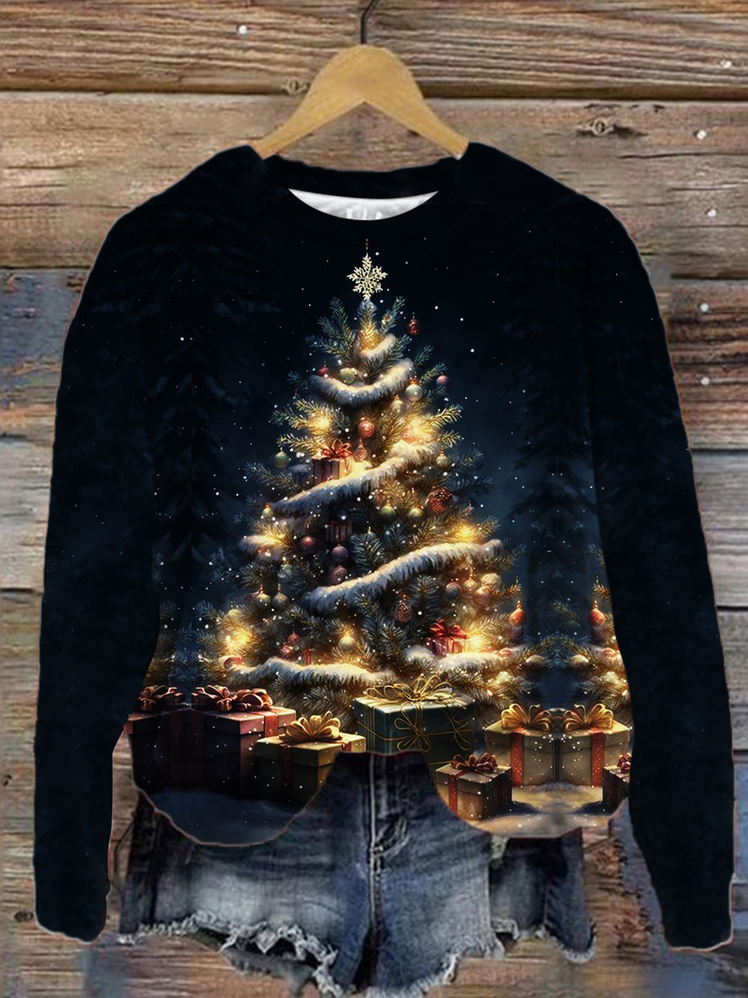 Women's Christmas Tree Print Long Sleeve Top