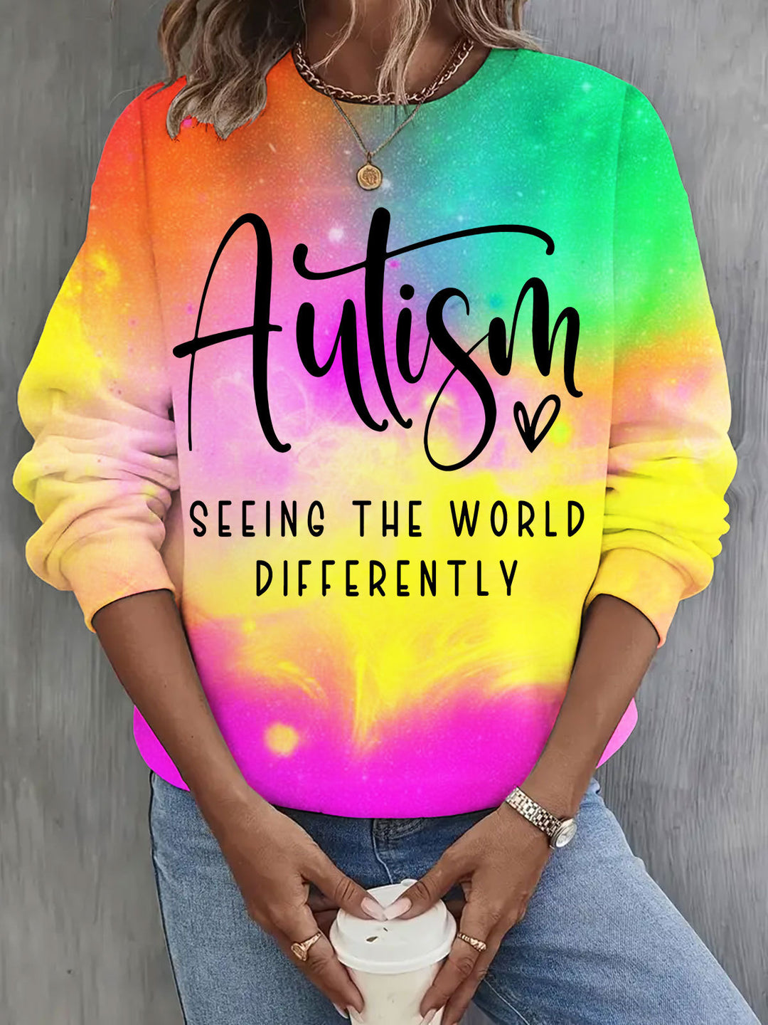 Autism Tie Dye Printed Casual Long Sleeve Top