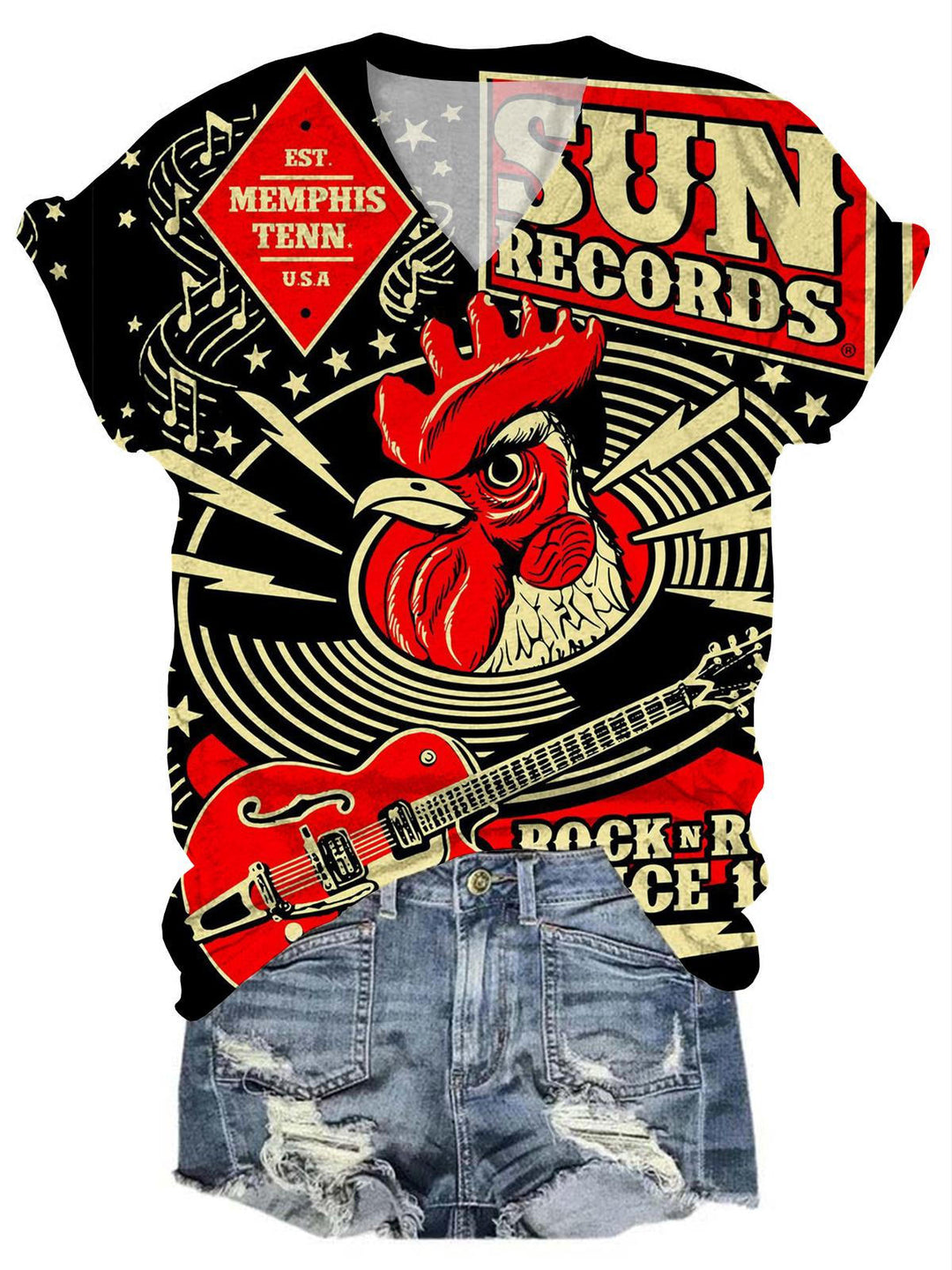 Sun Records Rock N Roll Since 1952 Guitar Cock T-Shirt