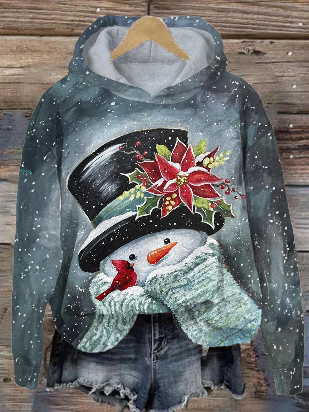 Cardinal Snowman Long Sleeve Printed Hoodie