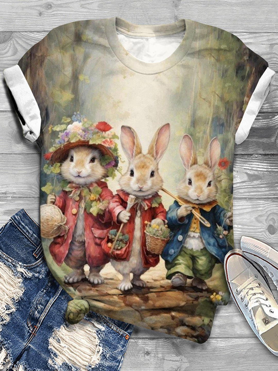 Rabbit Print Crew Neck T-shirt