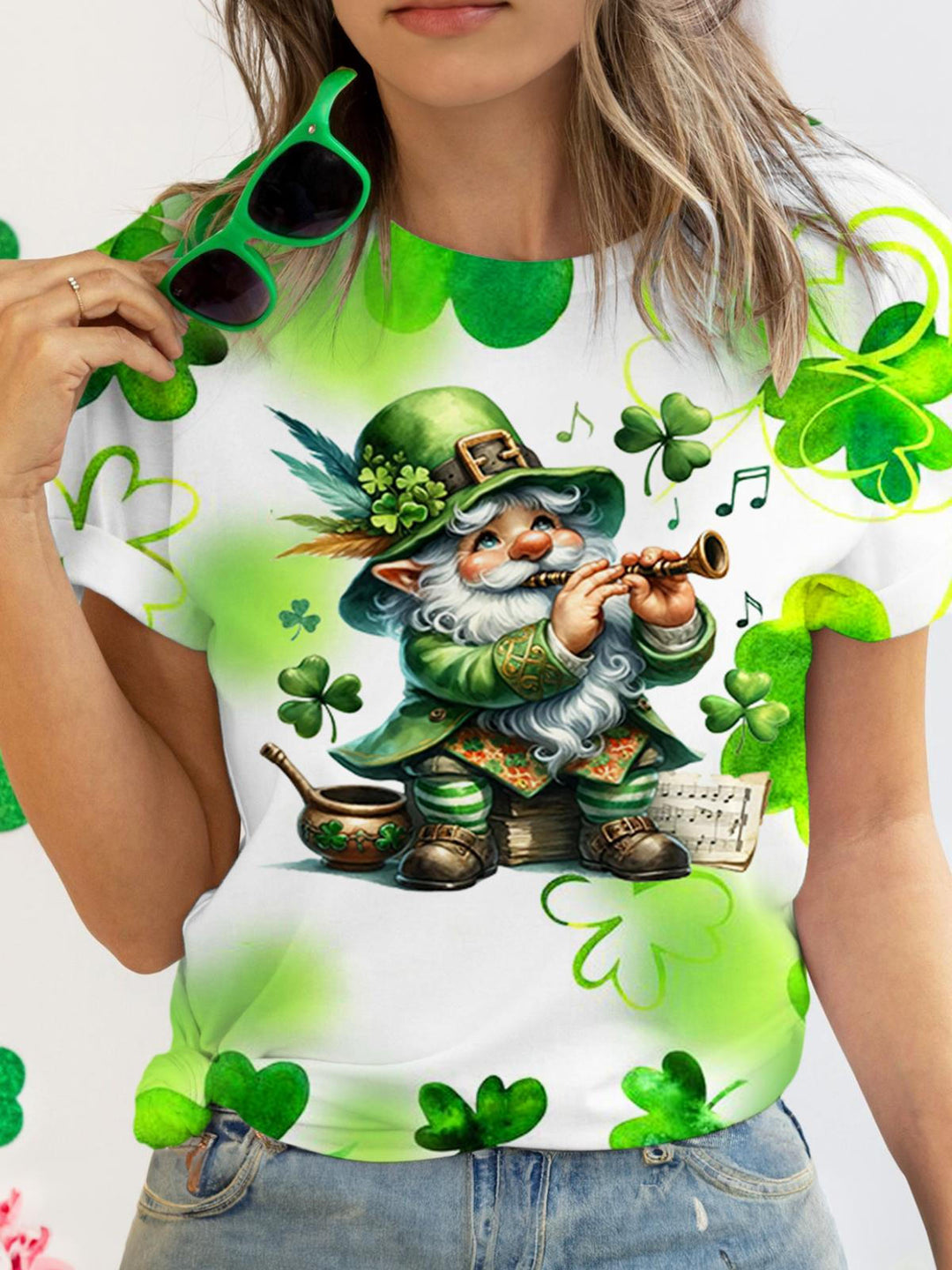 Playing Trumpet Gnome Crew Neck T-shirt