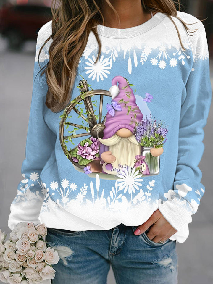 Lavender Waterwheel Gnome Floral Long Sleeve Top