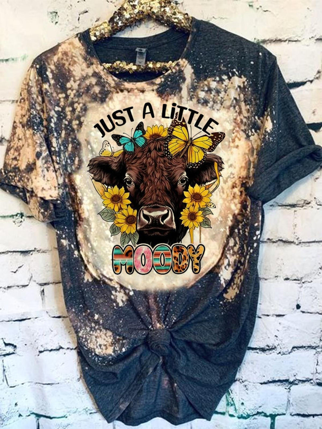Cow Sunflower Crew Neck T-shirt