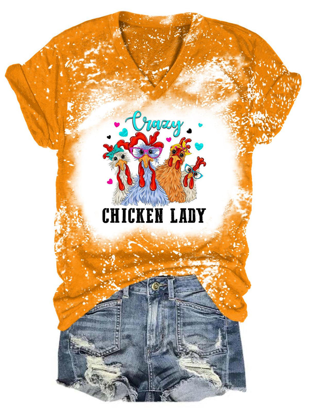 Women's Funny Chicken Print Tie Dye T-Shirt
