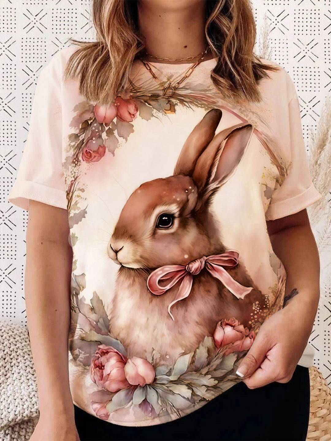 Vintage Easter Print Crew Neck T-shirt