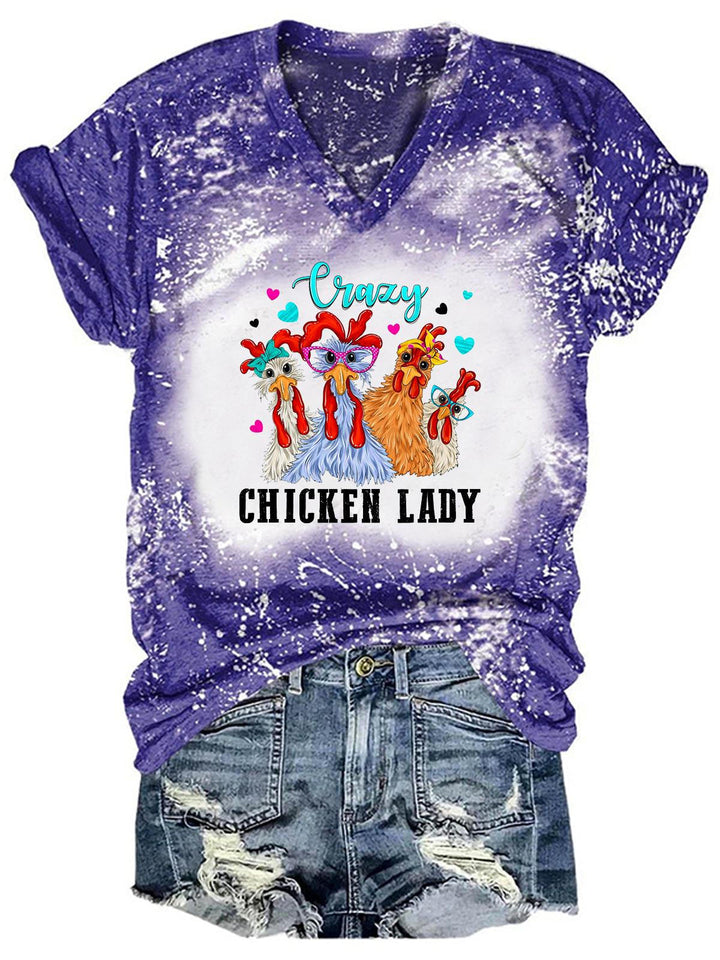 Women's Funny Chicken Print Tie Dye T-Shirt