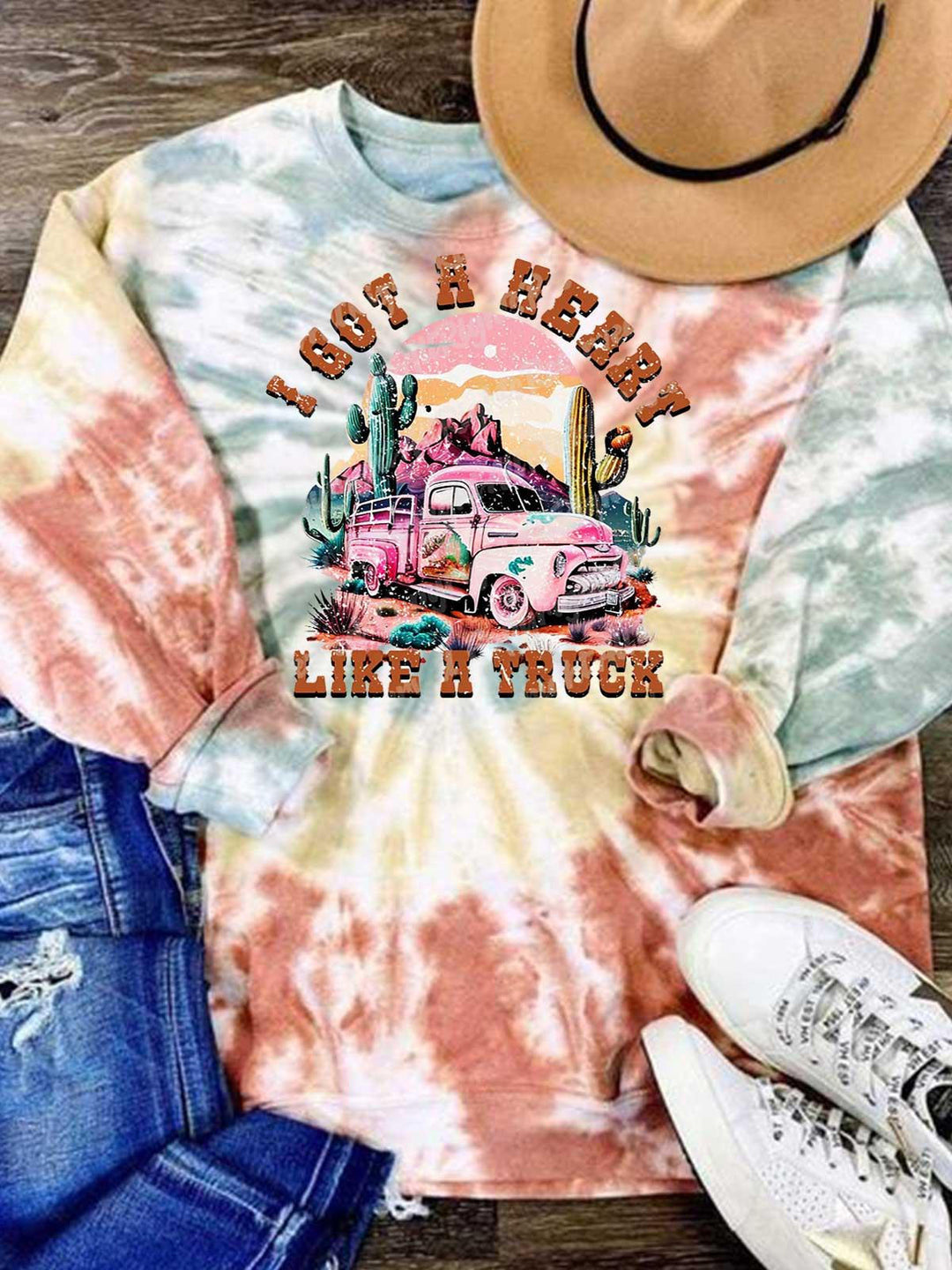 Women's I Got A Heart Like A Truck Tie Dye Print Top