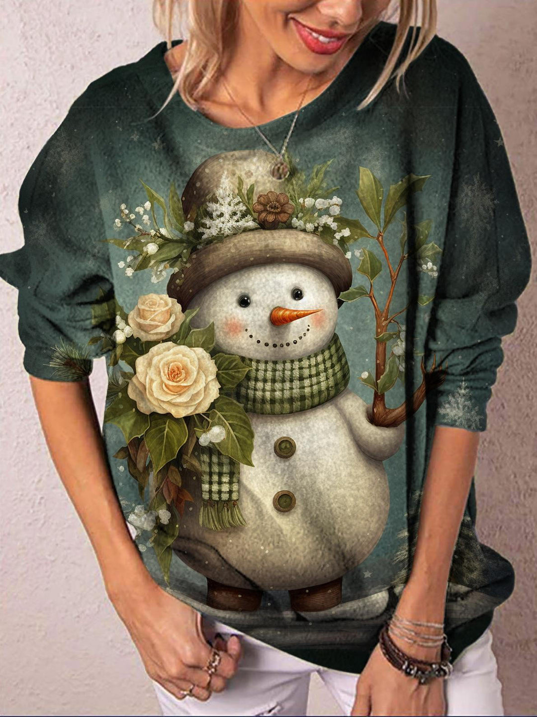 Women's Vintage Snowman Casual Long Sleeve Top