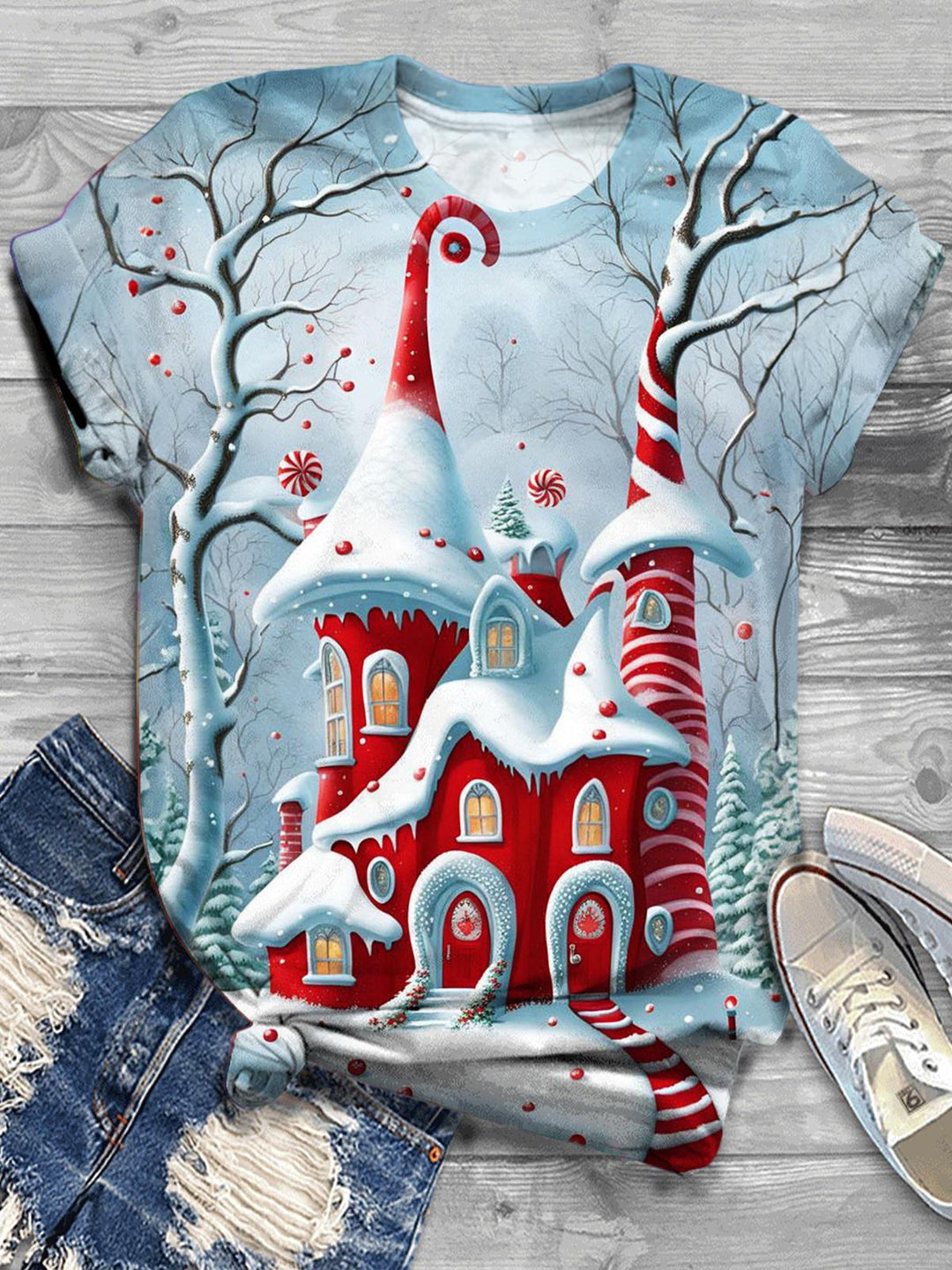 Winter Printed Short Sleeve Tops