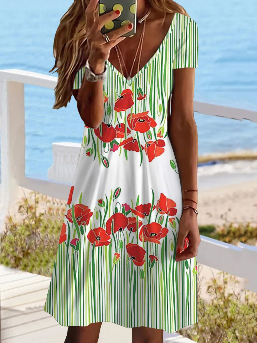Poppy V Neck Short Sleeve Dress