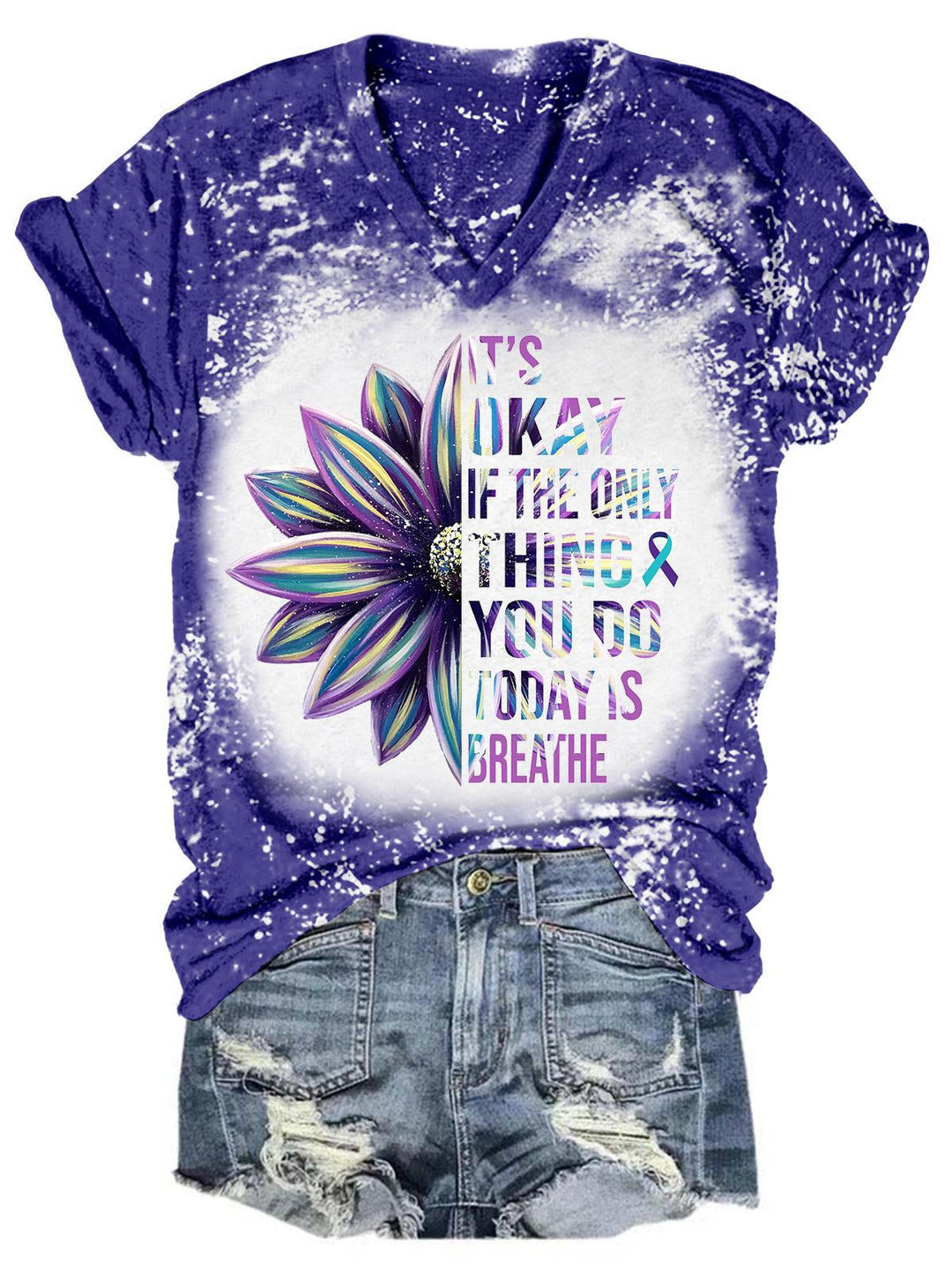 It's Okay Sunflower Tie Dye V Neck T-Shirt