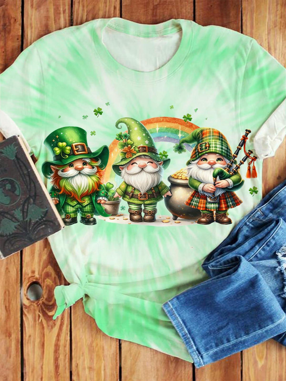Celebrating St. Patrick's Day Gnomes Crew Neck T-shirt