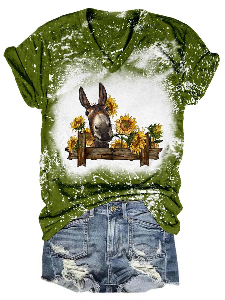 Sunflower Donkey Tie Dye V Neck T-Shirt