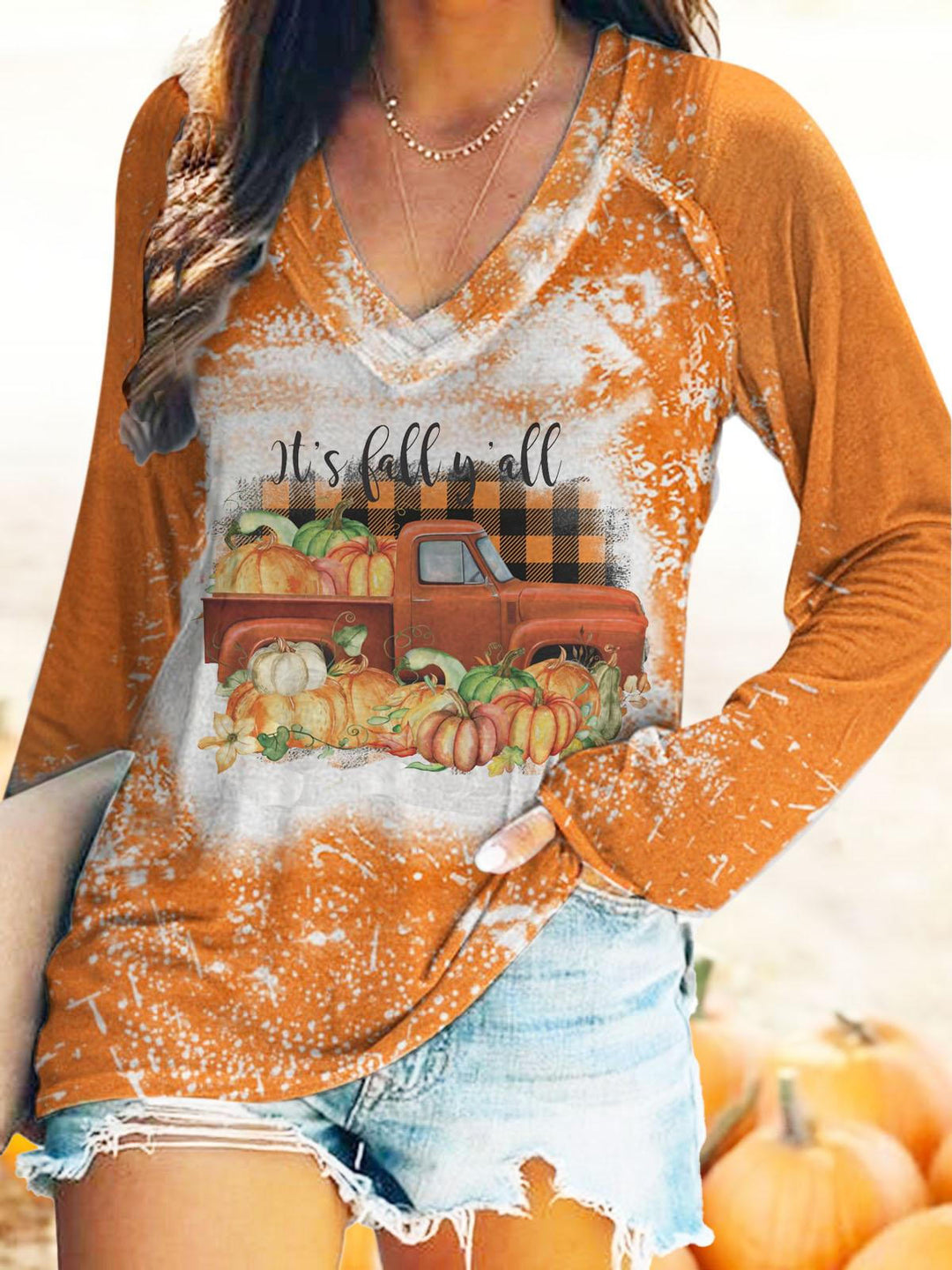 It's Fall Y'all Truck With Pumpkins Print Top