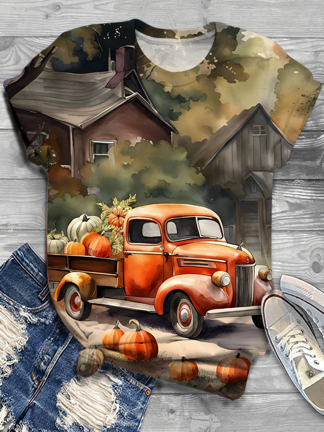 Women's Pumpkin Truck Print Top