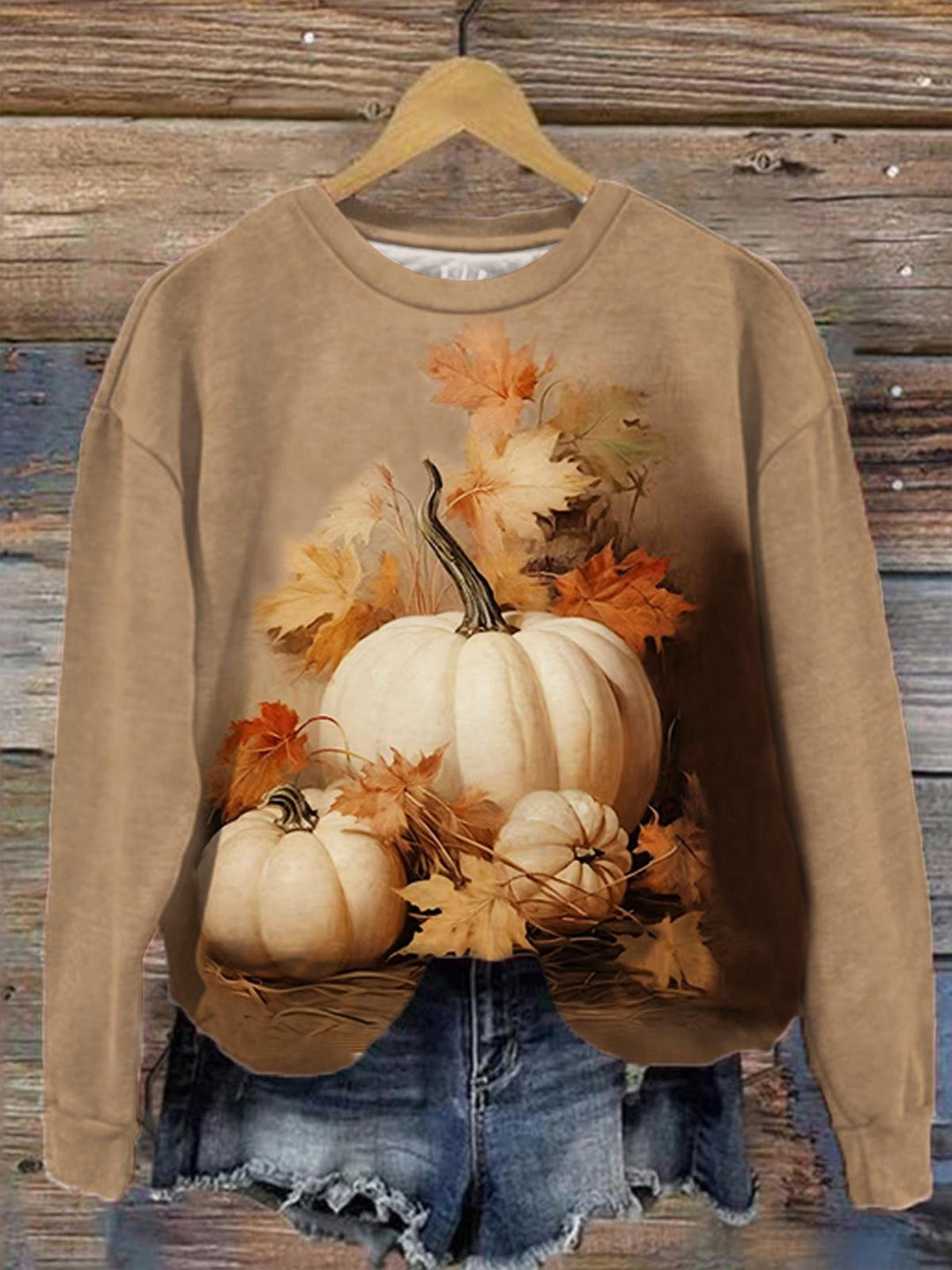 Women's Pumpkin Print Crew Neck Long Sleeve Top