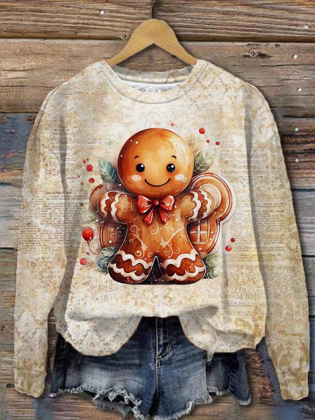 Bow Tie Gingerbread Man Long Sleeve Top