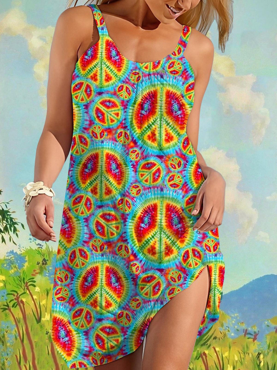 Hippie Tie Dye Print Casual Beach Dress