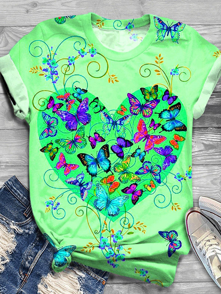 Butterfly Print Crew Neck T-shirt