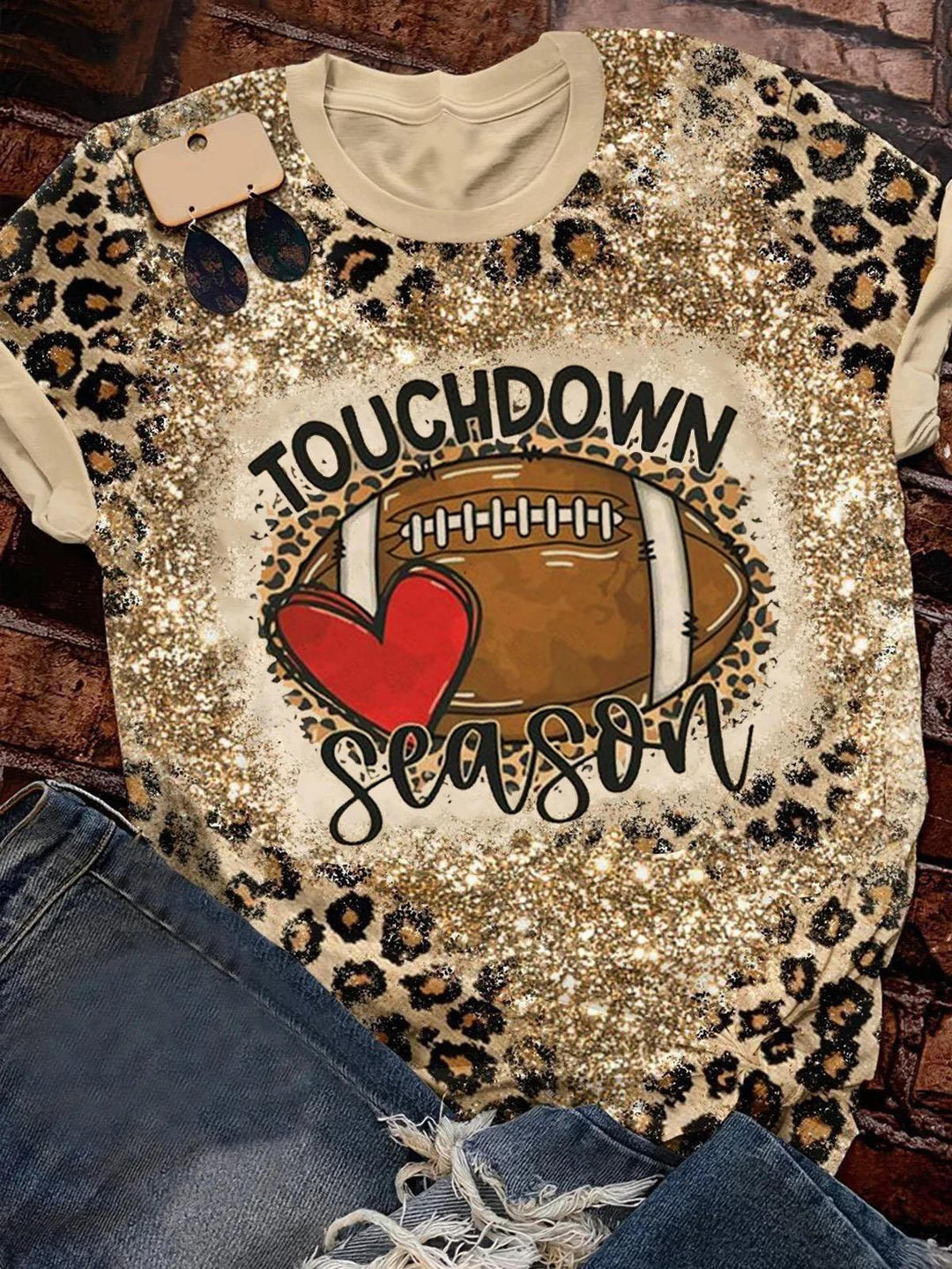 Touchdown Season Football Leopard Print Tee
