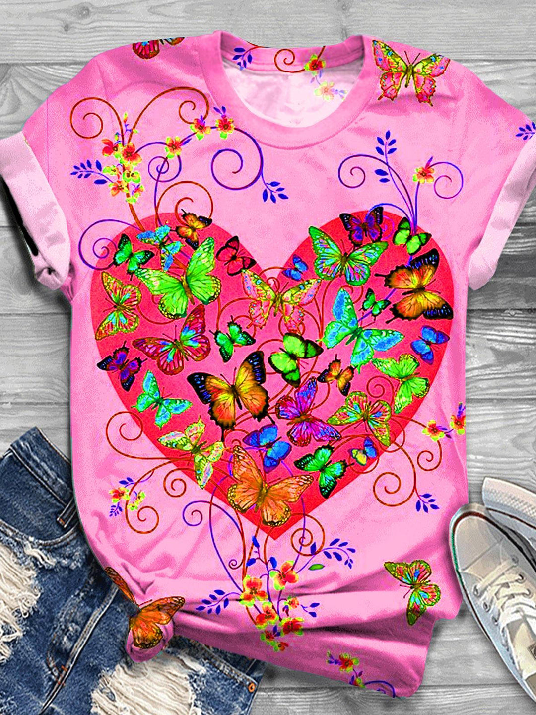 Butterfly Print Crew Neck T-shirt