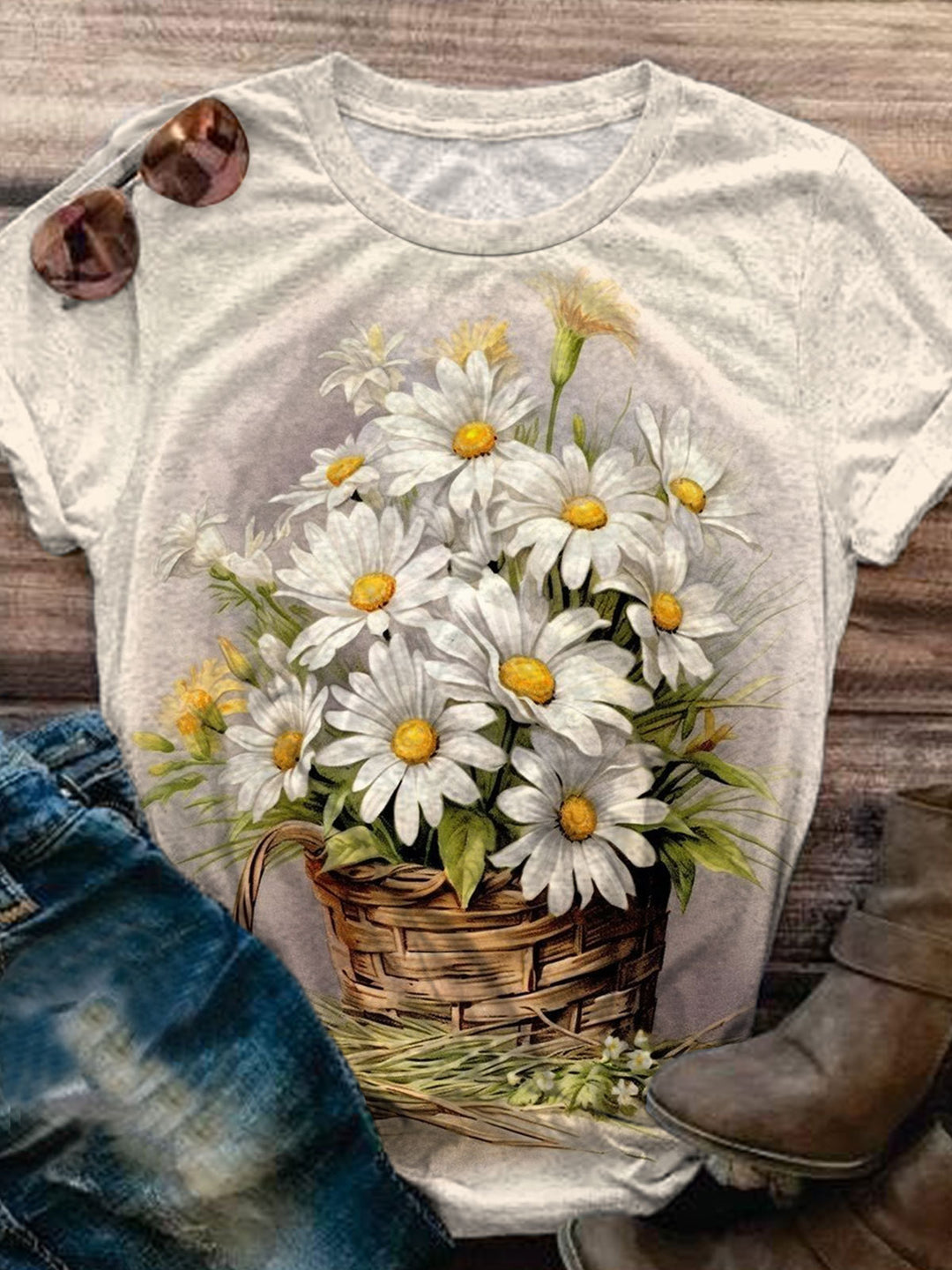 Daisy Flower Print Casual Top