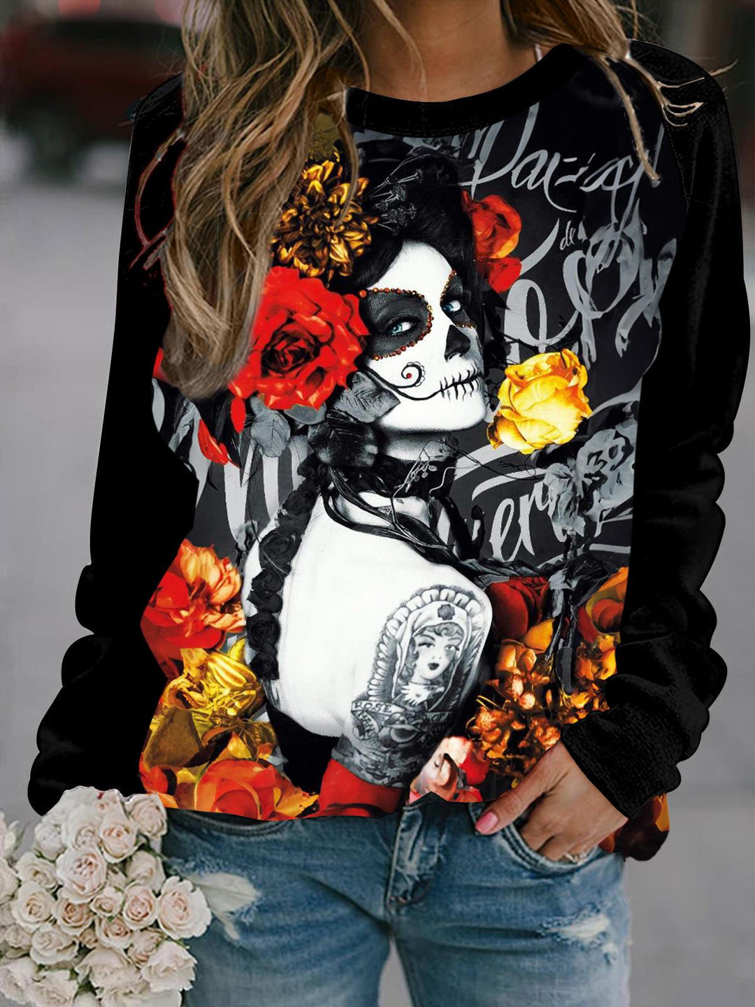Día De Los Muertos Lady Long Sleeve Casual Top