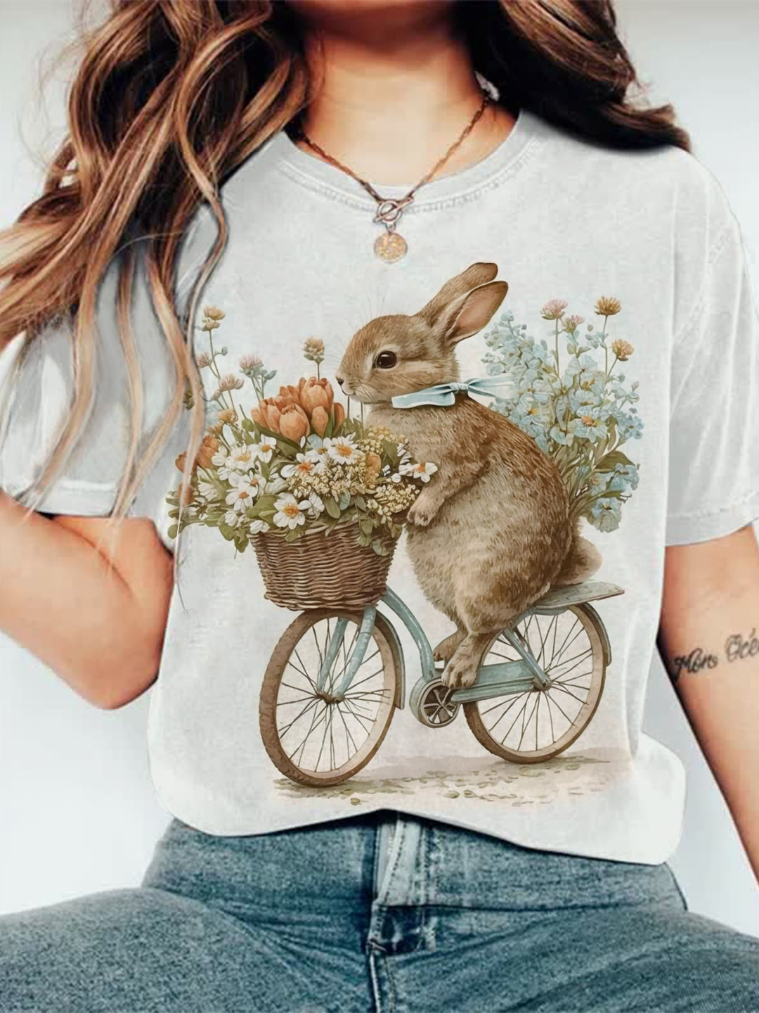 Bunny on a Bike Crew Neck T-shirt