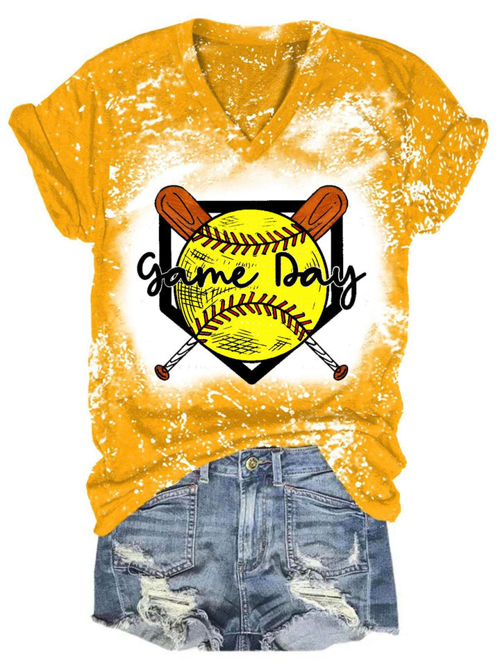 Softball Tie Dye V Neck T-Shirt