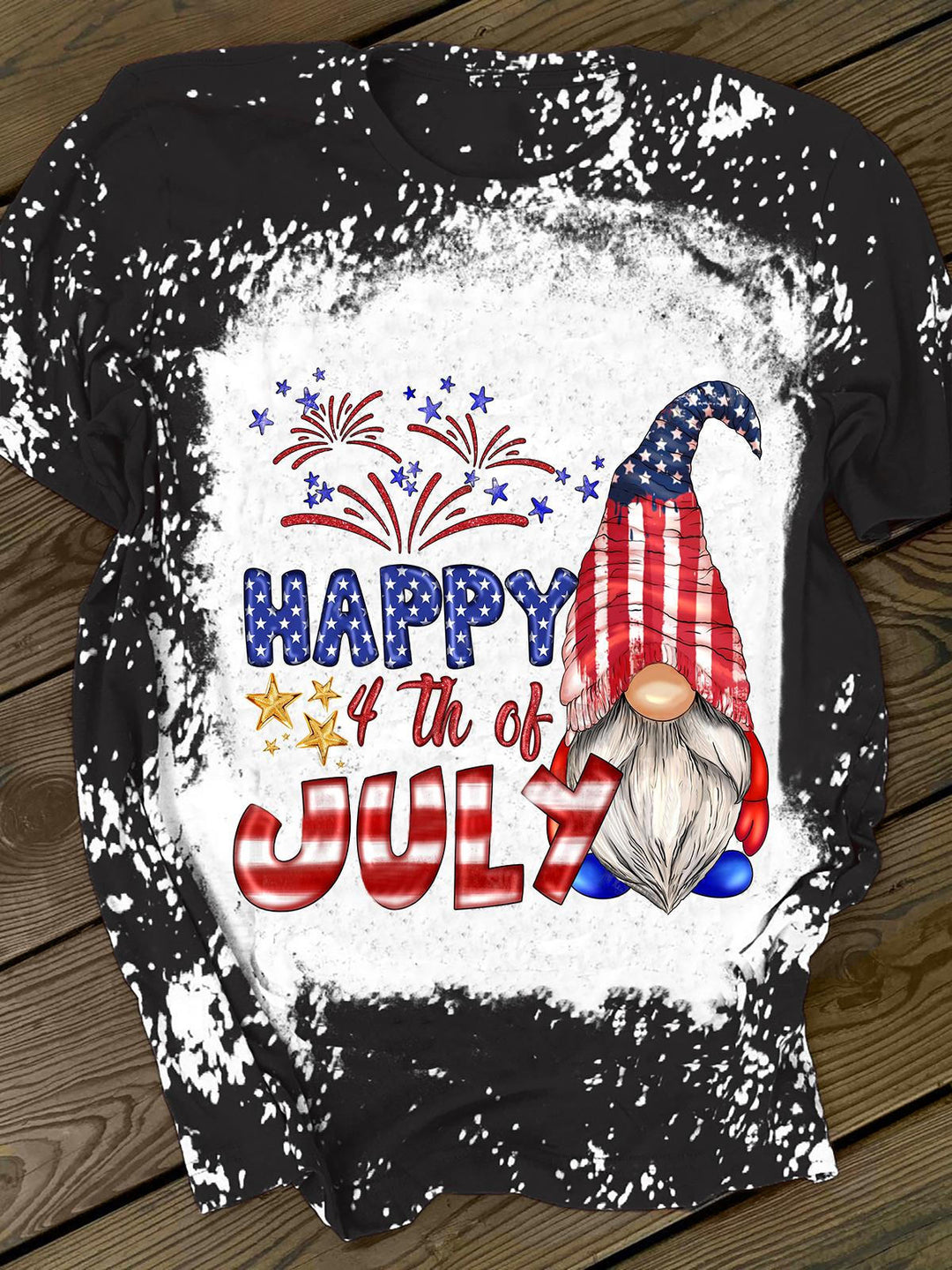 Happy 4th of July Gnome Print Crewneck T-Shirt