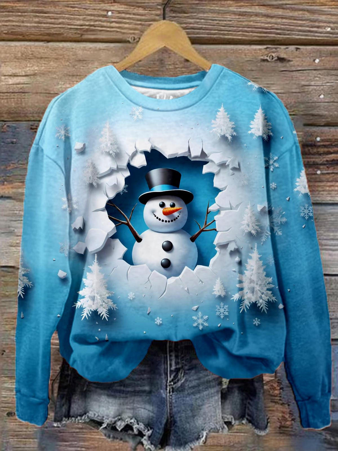 Top Hat Snowman Long Sleeve Top