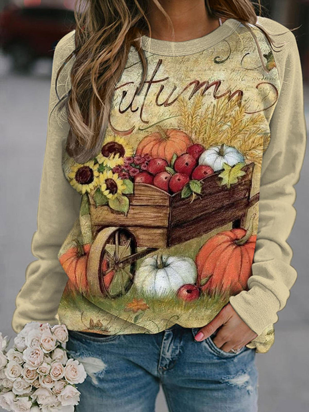 Women's Autumn Pumpkin Print Top