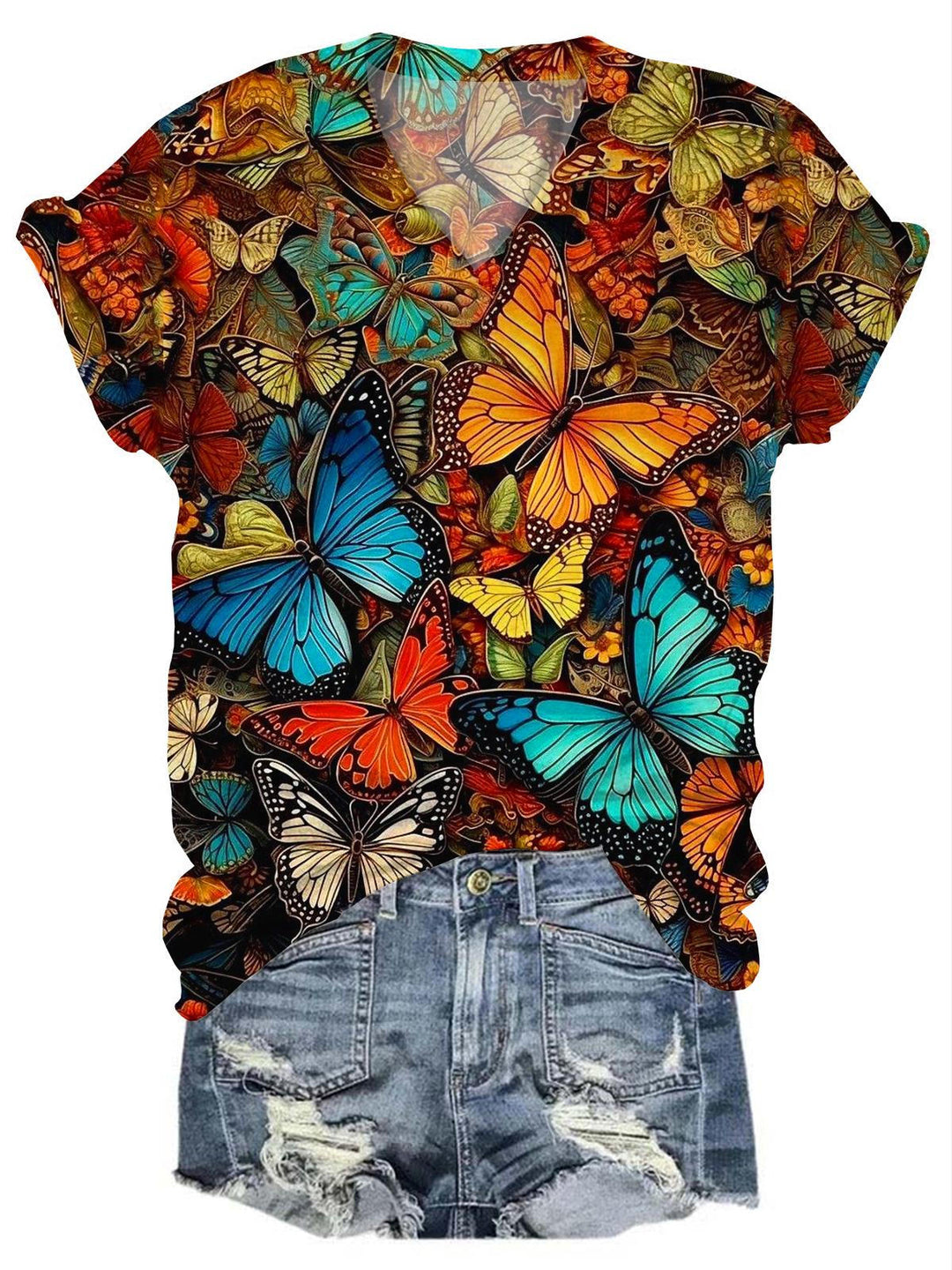 Fall Butterfly V-Neck T-Shirt